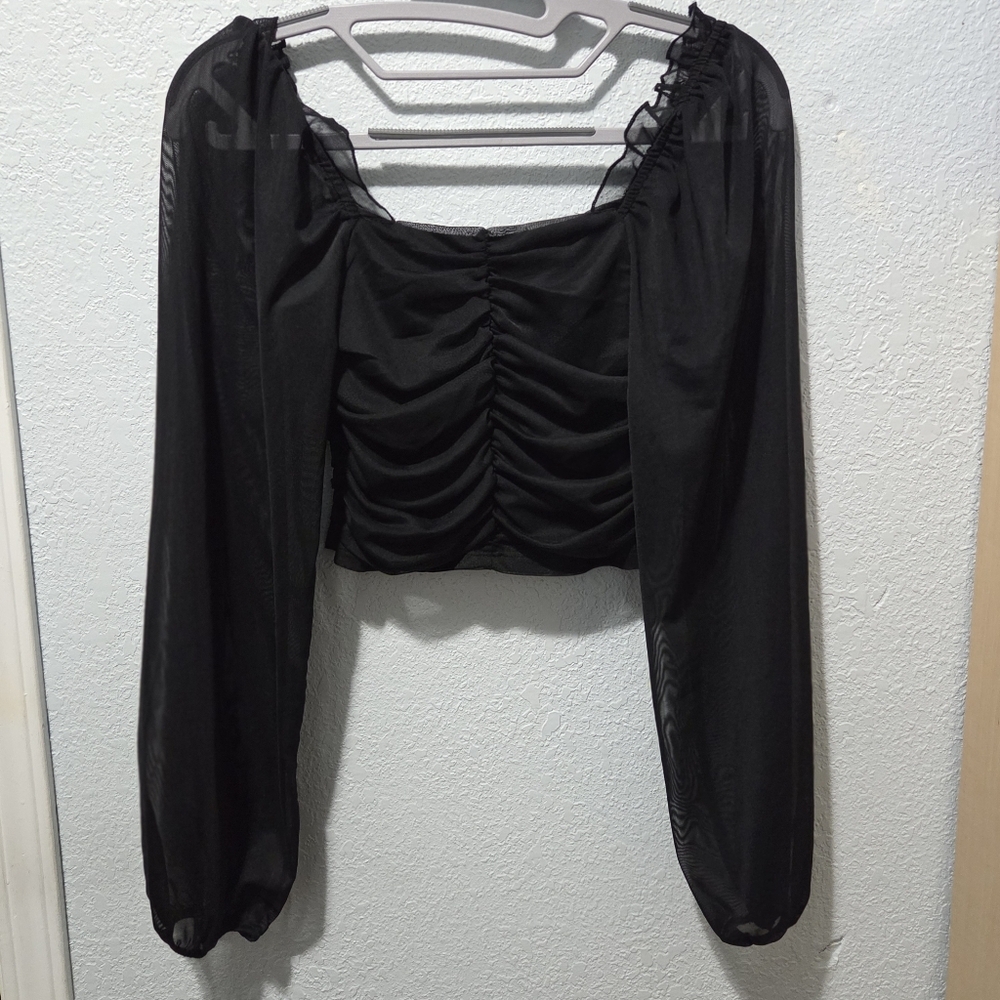 Elegant Black Ruched Women's Top - Picture 5 of 6